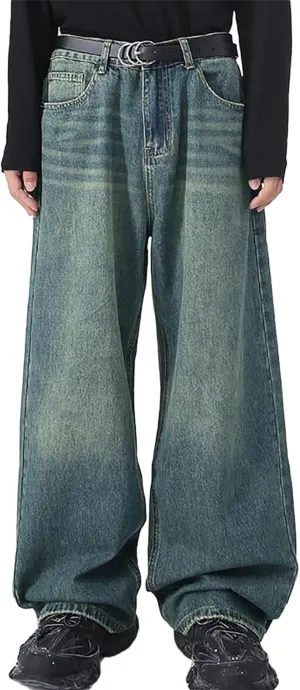 EMMIOL Men's Jeans Baggy Pants Y2K Hip Hop Jeans Casual Solid Jeans Loose Fit 90s Vintage Cargo Denim Pants
