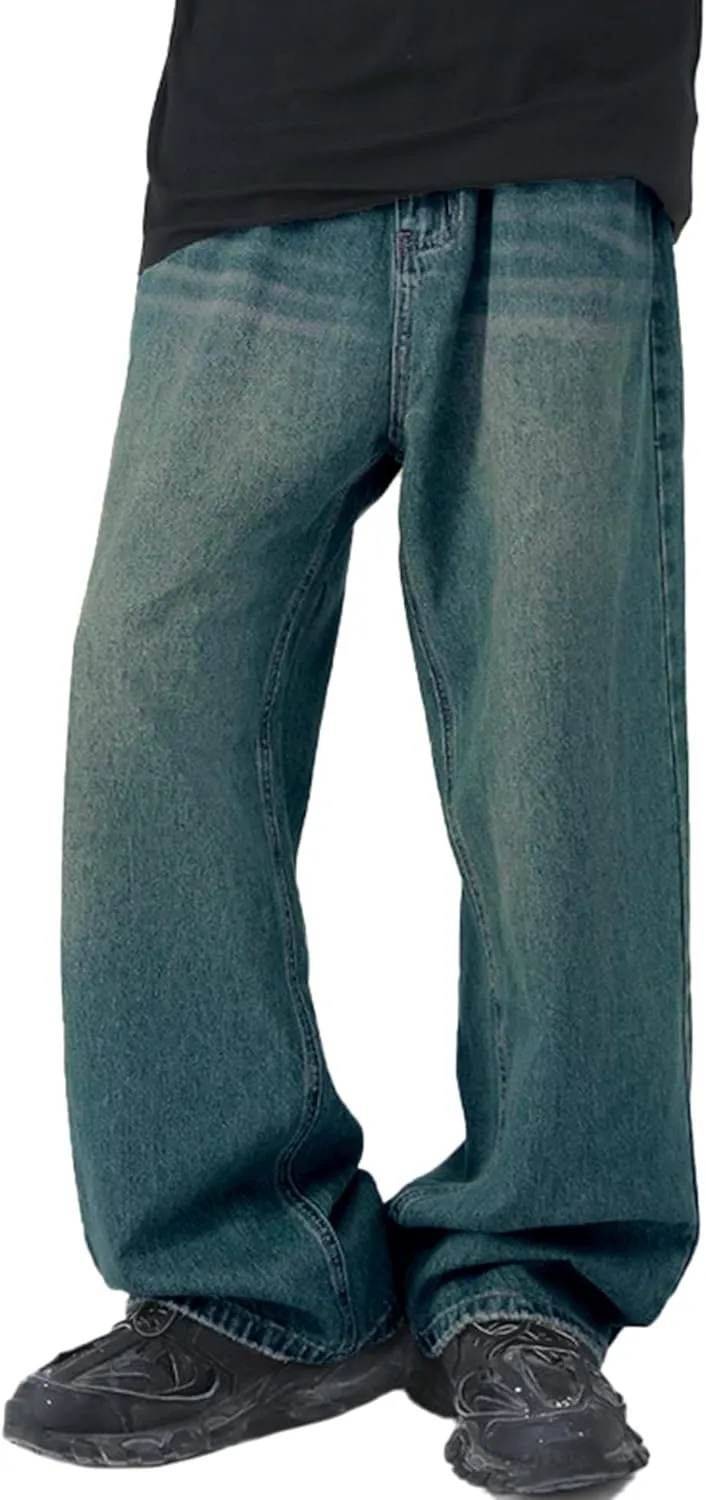 EMMIOL Men's Jeans Baggy Pants Y2K Hip Hop Jeans Casual Solid Jeans Loose Fit 90s Vintage Cargo Denim Pants