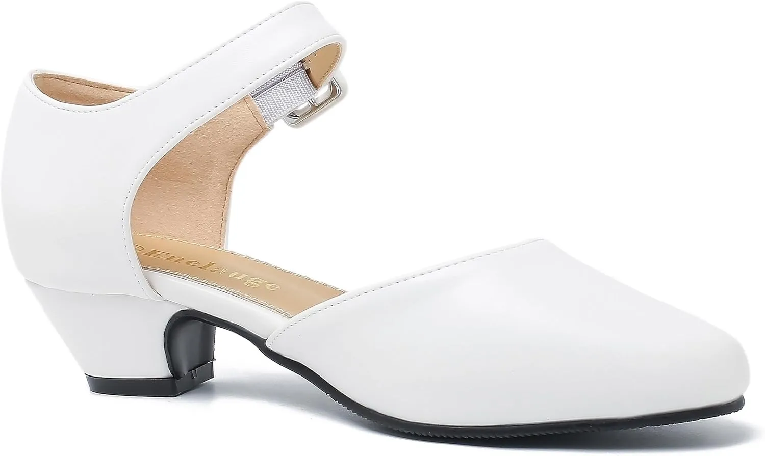Enelauge Women's Closed Toe Low Block Heels Ankle Buckle Strap D'Orsay Pumps Comfortable Chunky Heel Dress Work Church Shoes