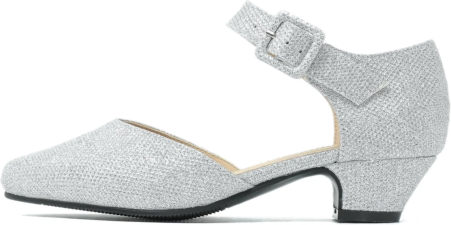 Enelauge Women's Closed Toe Low Block Heels Ankle Buckle Strap D'Orsay Pumps Comfortable Chunky Heel Dress Work Church Shoes