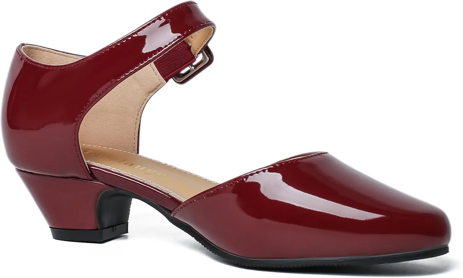 Enelauge Women's Closed Toe Low Block Heels Ankle Buckle Strap D'Orsay Pumps Comfortable Chunky Heel Dress Work Church Shoes