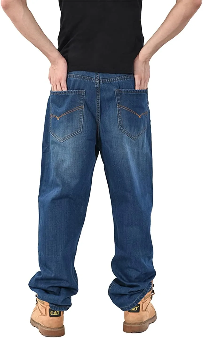 EnllerviiD Men's Baggy Hip Hop Denim Jeans Loose Fit Vintage Skateboard Skater Dance Pants