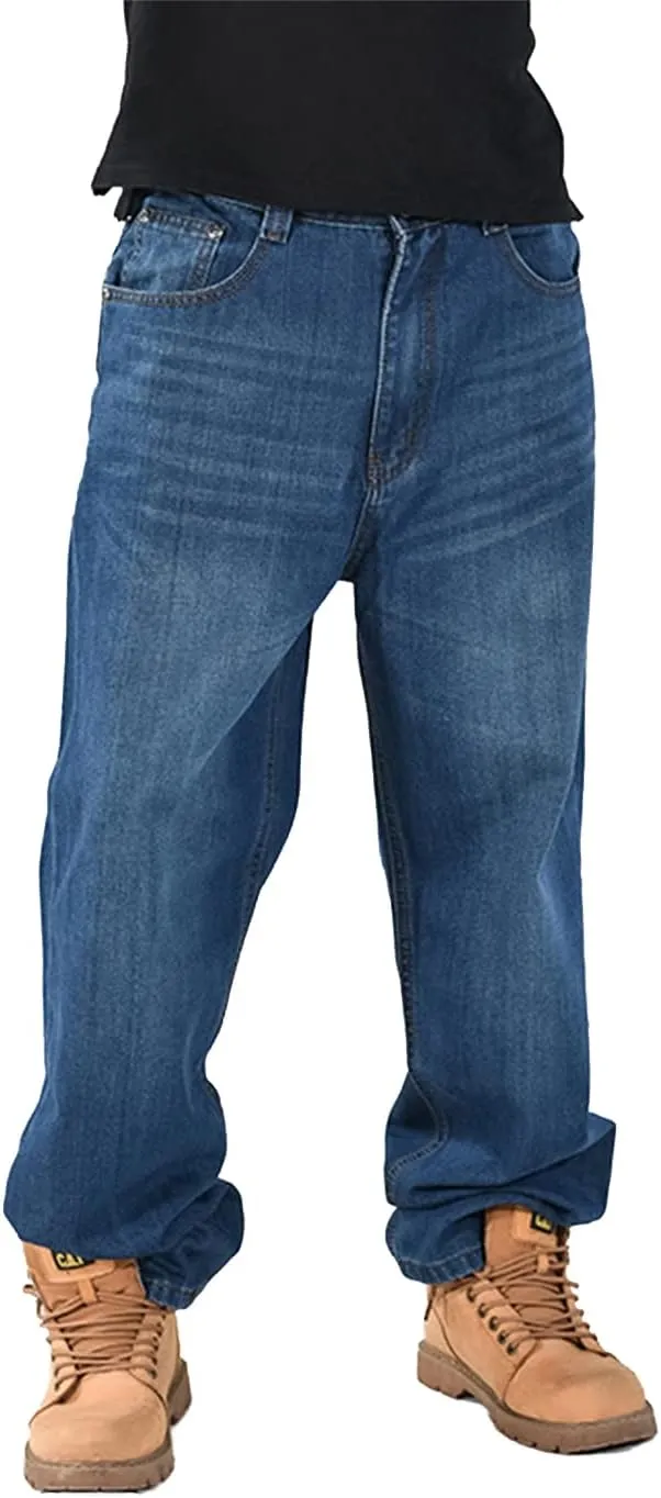 EnllerviiD Men's Baggy Hip Hop Denim Jeans Loose Fit Vintage Skateboard Skater Dance Pants