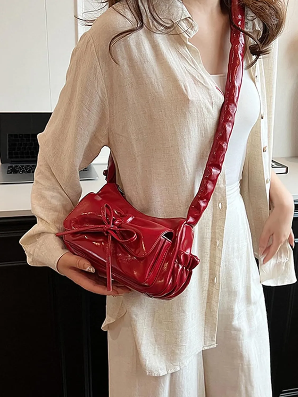ENOPINK Small Shoulder Bag for women Bowknot Cute Crossbody bag Mini Clutch Purse with Zipper Closure
