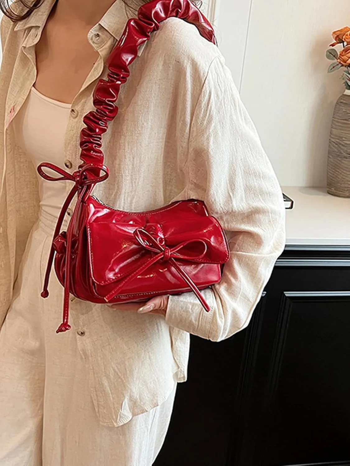 ENOPINK Small Shoulder Bag for women Bowknot Cute Crossbody bag Mini Clutch Purse with Zipper Closure