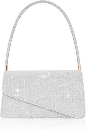 Evening Bag Formal Clutch Purses for Women Lady Girl Glitter Handbags Asymmetrical Flap Shouder Bag for Wedding Party