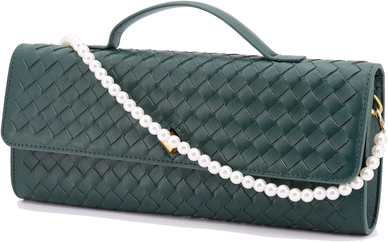 Evening Bag Woven Clutch Purses for Women Trendy Crossbody Purse with Pearl Chain for Prom Party Wedding