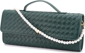 Evening Bag Woven Clutch Purses for Women Trendy Crossbody Purse with Pearl Chain for Prom Party Wedding
