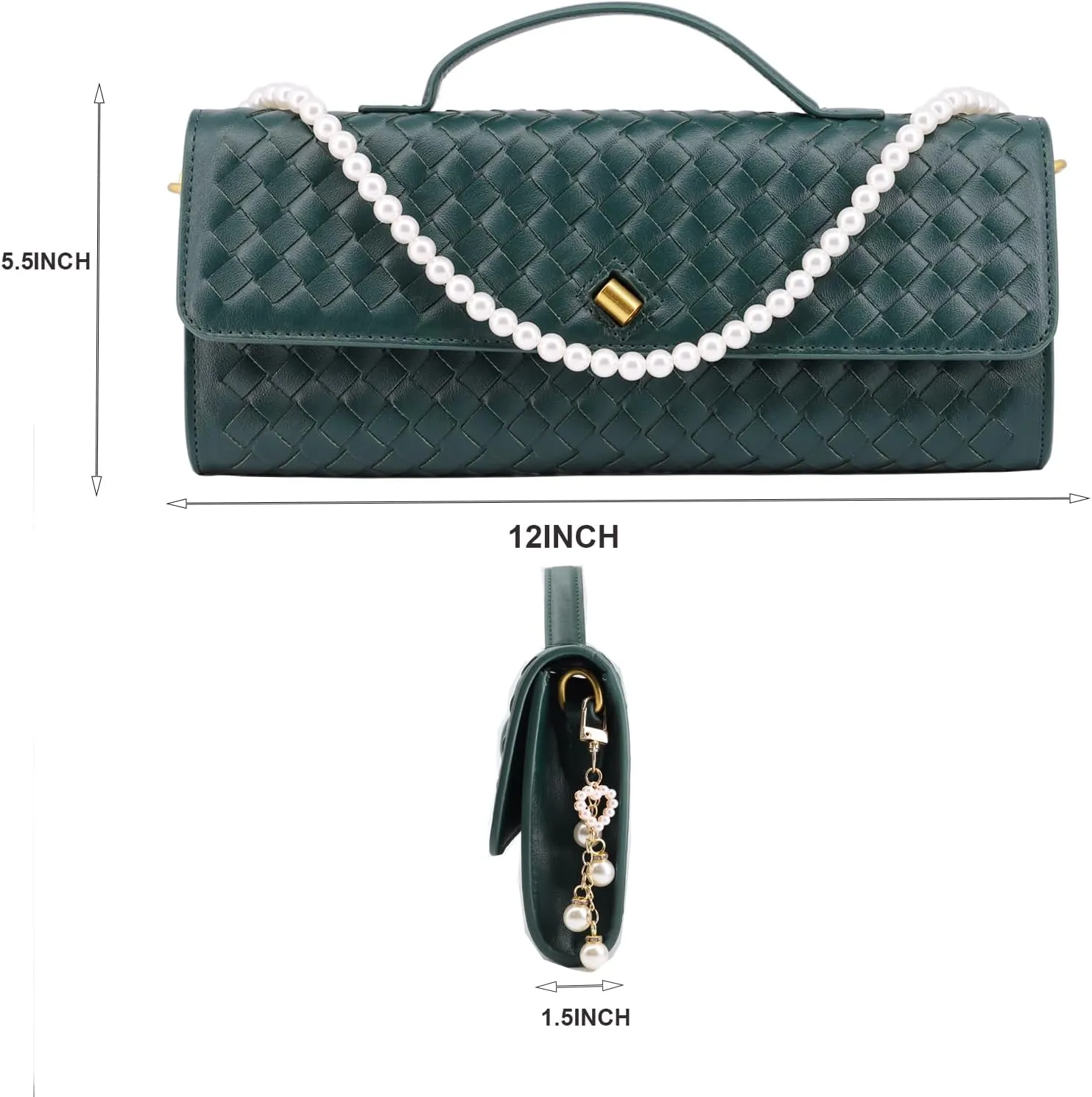 Evening Bag Woven Clutch Purses for Women Trendy Crossbody Purse with Pearl Chain for Prom Party Wedding