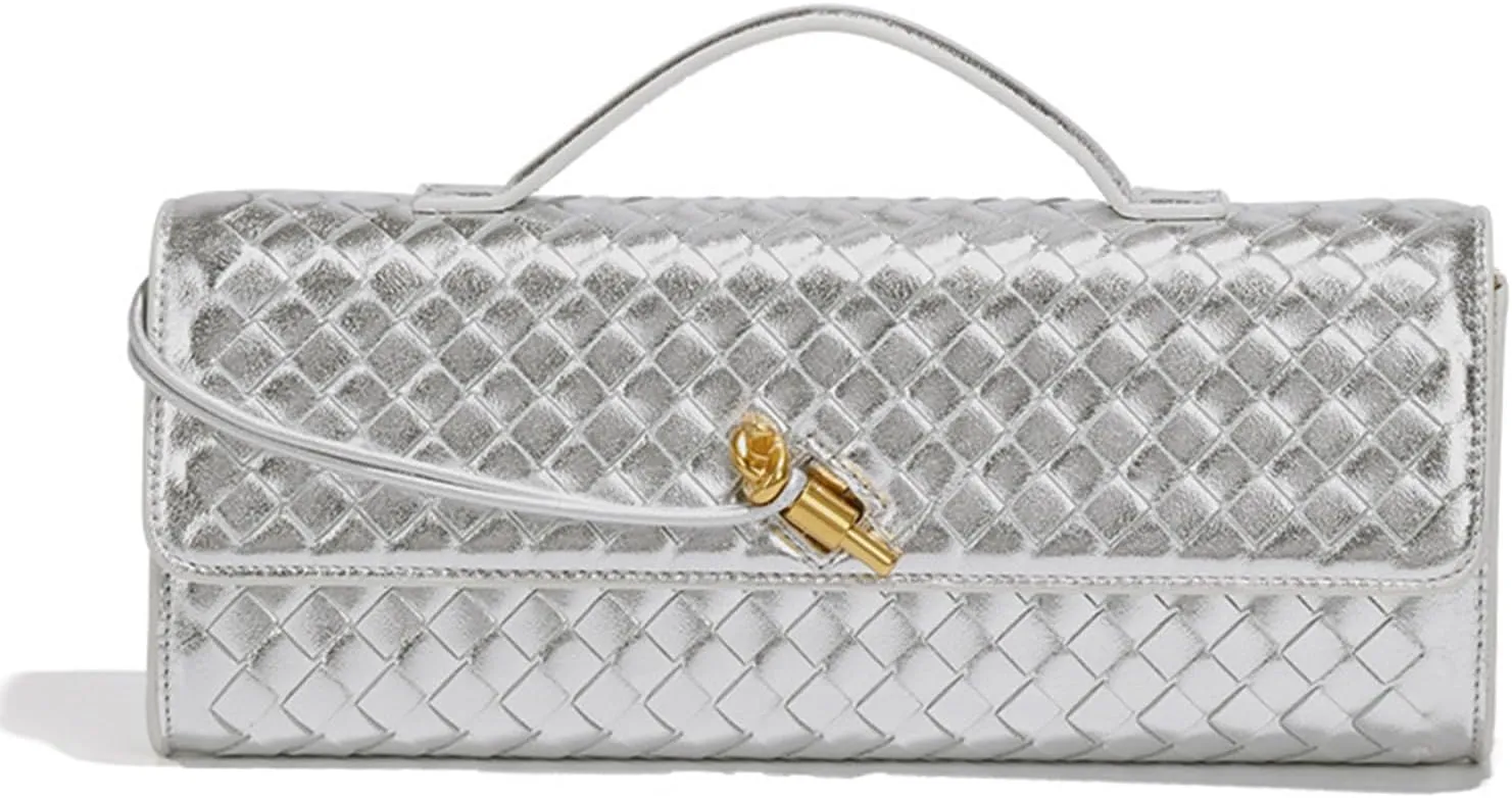 Evening Woven Handbag for Women Casual Fashion Crossbody Bags Vegan Leather Shoulder Handbag for Cocktail Party, Work