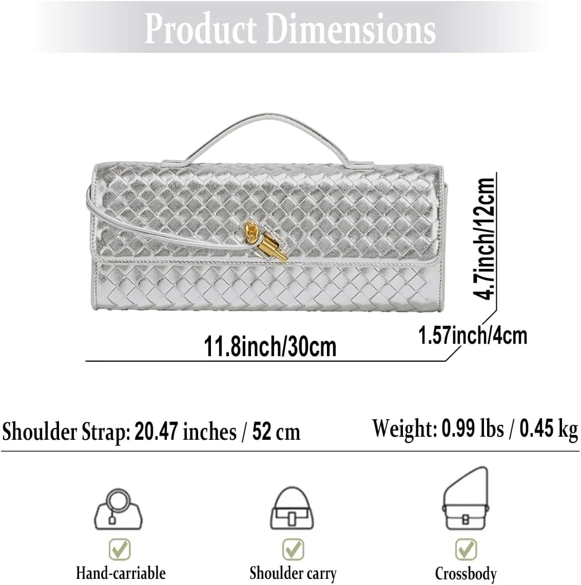 Evening Woven Handbag for Women Casual Fashion Crossbody Bags Vegan Leather Shoulder Handbag for Cocktail Party, Work