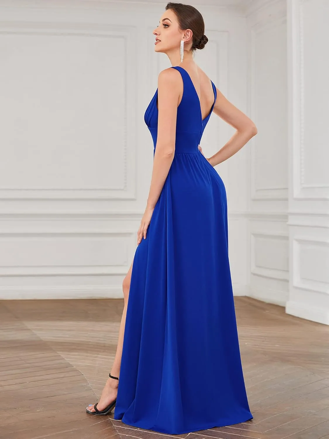 Ever-Pretty Women's Bridesmaid Dresses Deep V-Neck Sleeveless Side Slit Floor Length Wedding Guest Dress 0168B