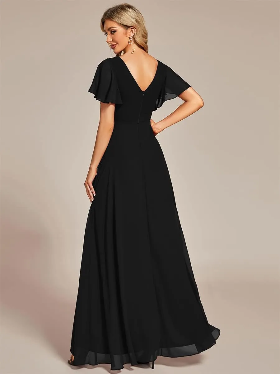 Ever-Pretty Women's Double V Neck A Line Ruffle Hem Backless High Low Chiffon Bridesmaid Dresses 01749