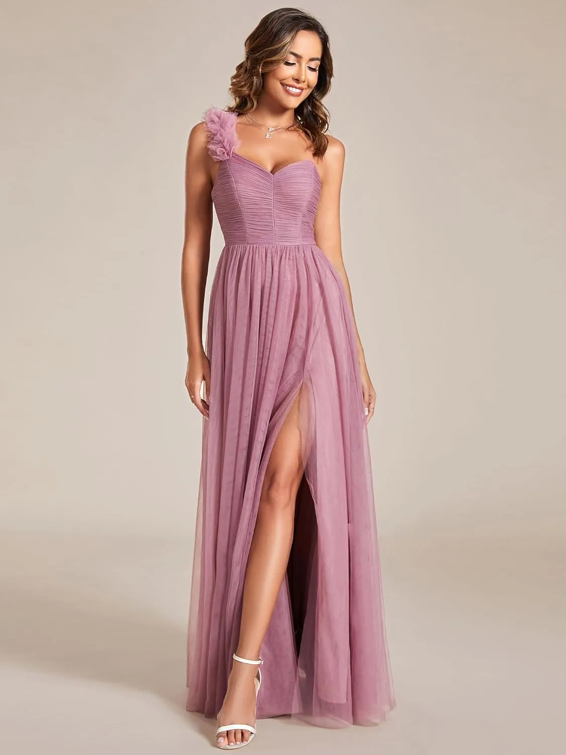 Ever-Pretty Women's One Shoulder Sleeveless Pleated A-Line Floor Length Bridesmaid Dresses 01911