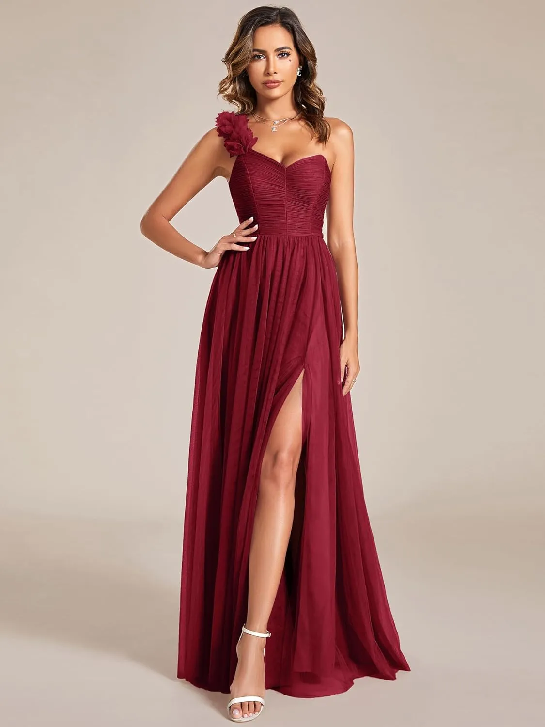 Ever-Pretty Women's One Shoulder Sleeveless Pleated A-Line Floor Length Bridesmaid Dresses 01911