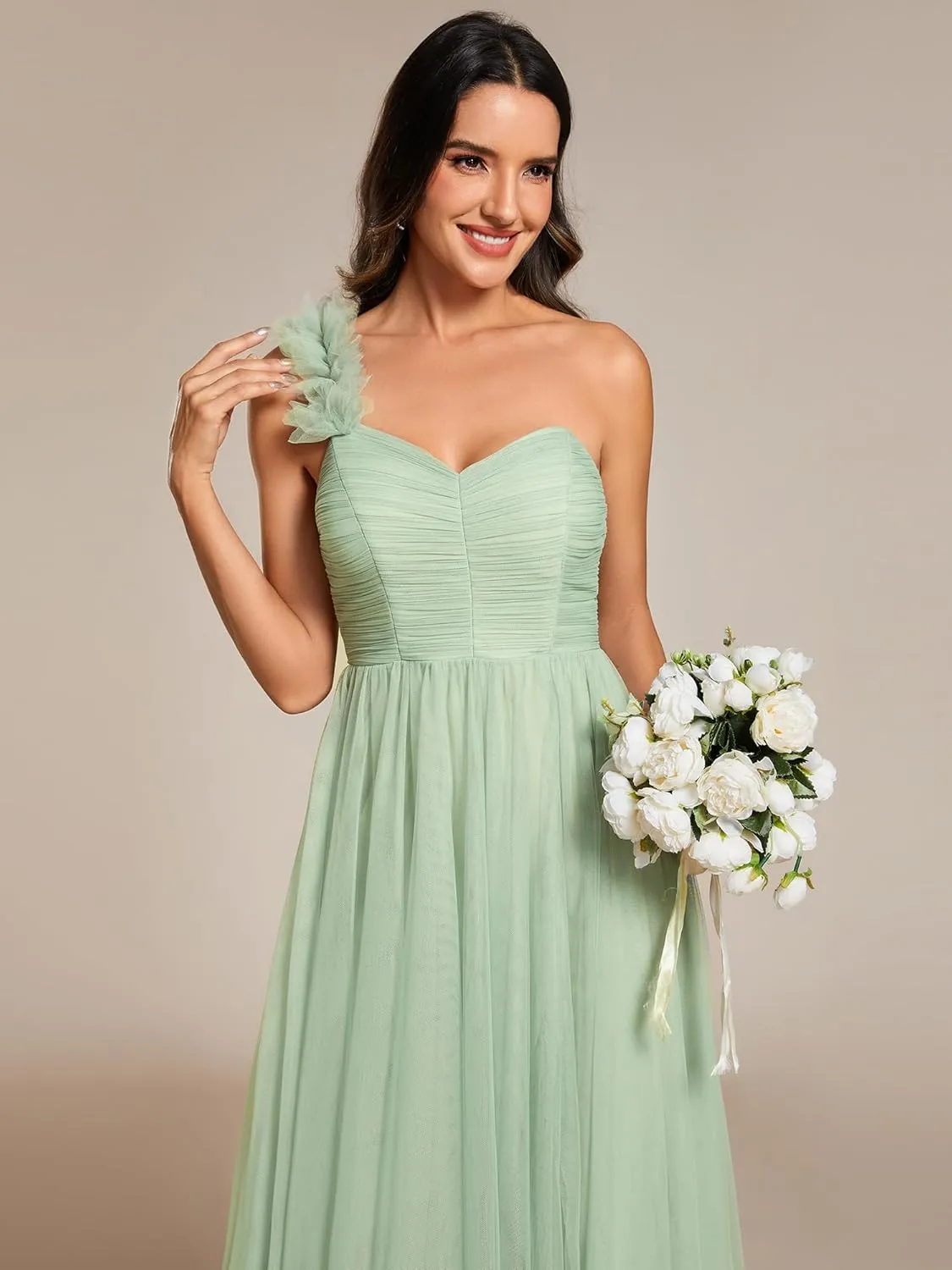 Ever-Pretty Women's One Shoulder Sleeveless Pleated A-Line Floor Length Bridesmaid Dresses 01911