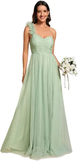 Ever-Pretty Women's One Shoulder Sleeveless Pleated A-Line Floor Length Bridesmaid Dresses 01911