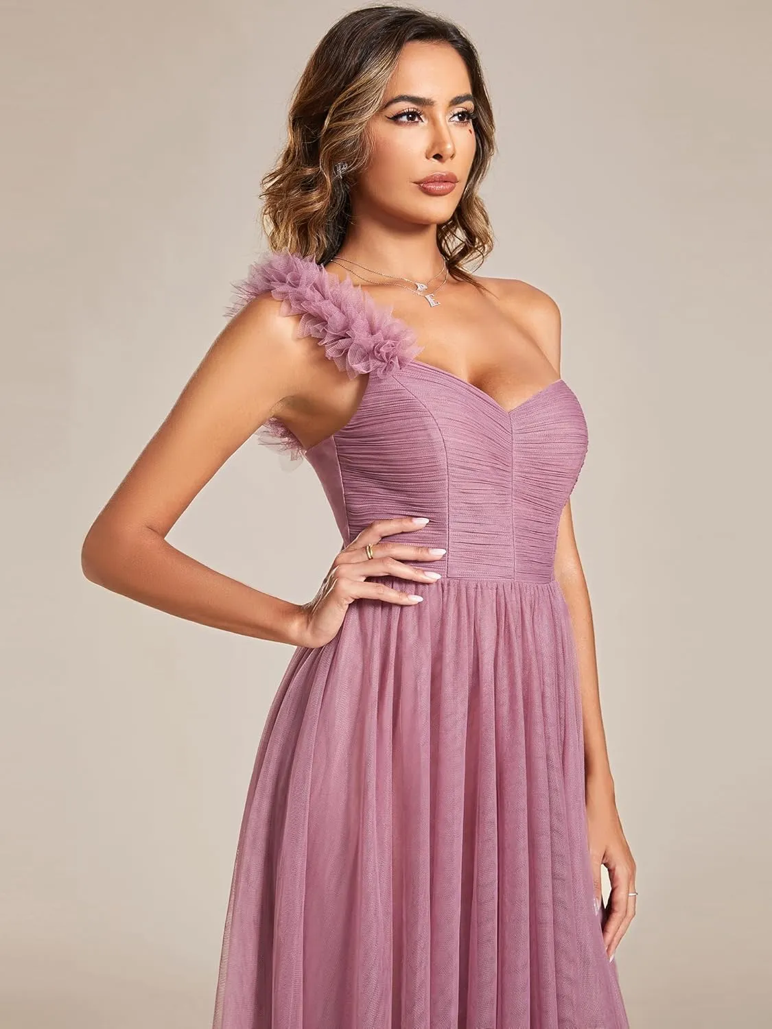Ever-Pretty Women's One Shoulder Sleeveless Pleated A-Line Floor Length Bridesmaid Dresses 01911