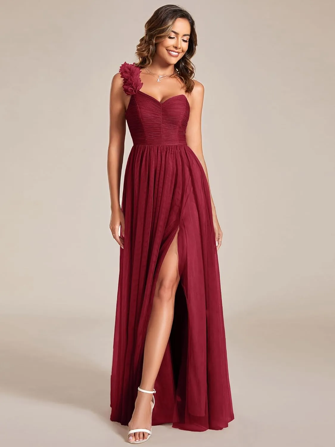 Ever-Pretty Women's One Shoulder Sleeveless Pleated A-Line Floor Length Bridesmaid Dresses 01911