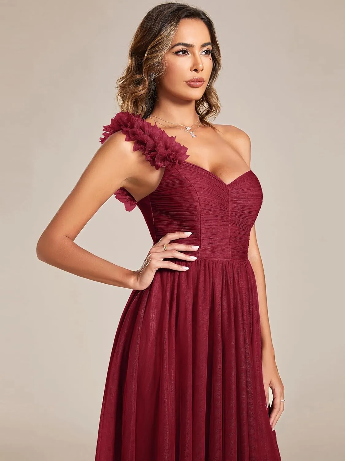 Ever-Pretty Women's One Shoulder Sleeveless Pleated A-Line Floor Length Bridesmaid Dresses 01911