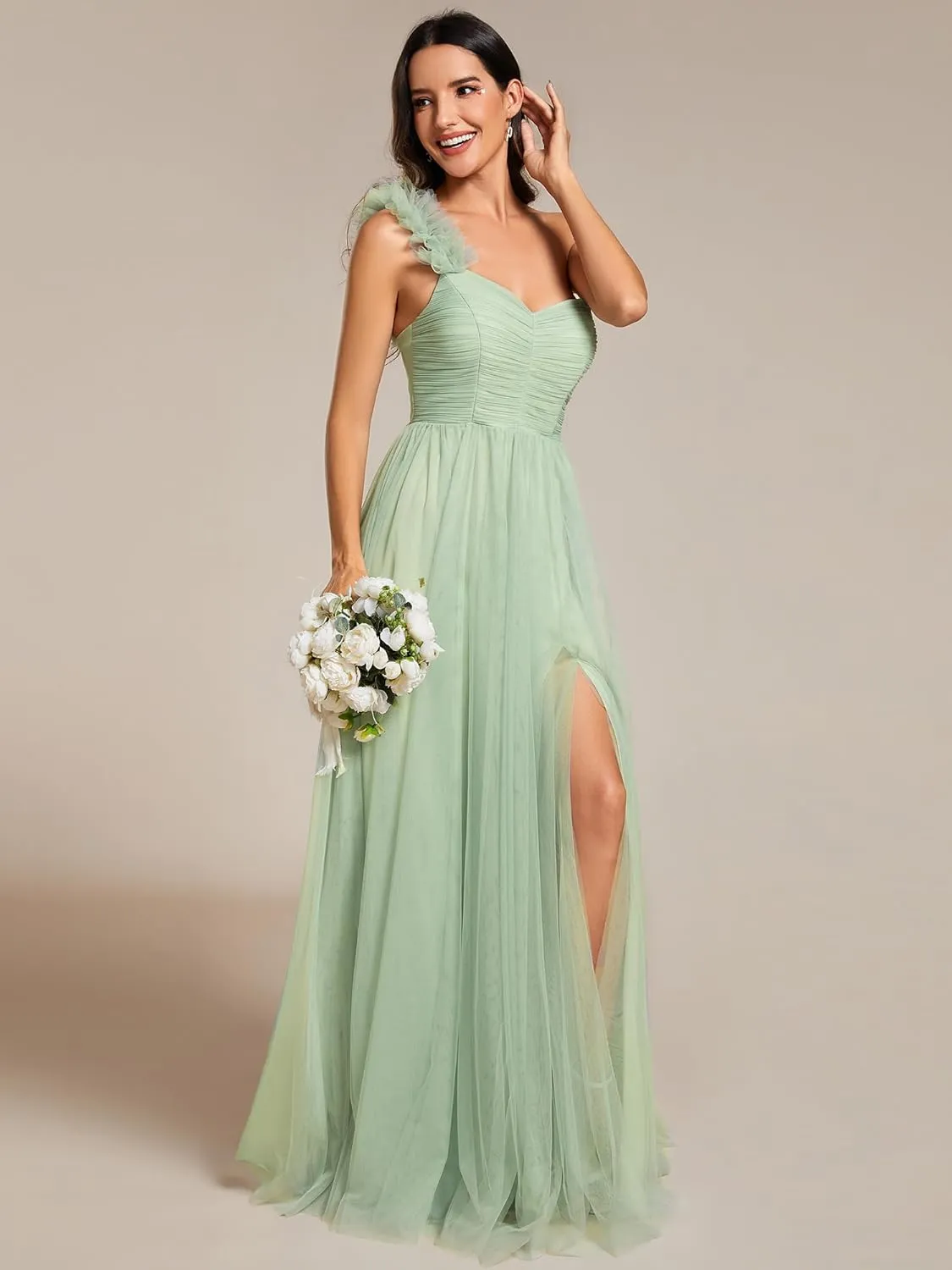 Ever-Pretty Women's One Shoulder Sleeveless Pleated A-Line Floor Length Bridesmaid Dresses 01911