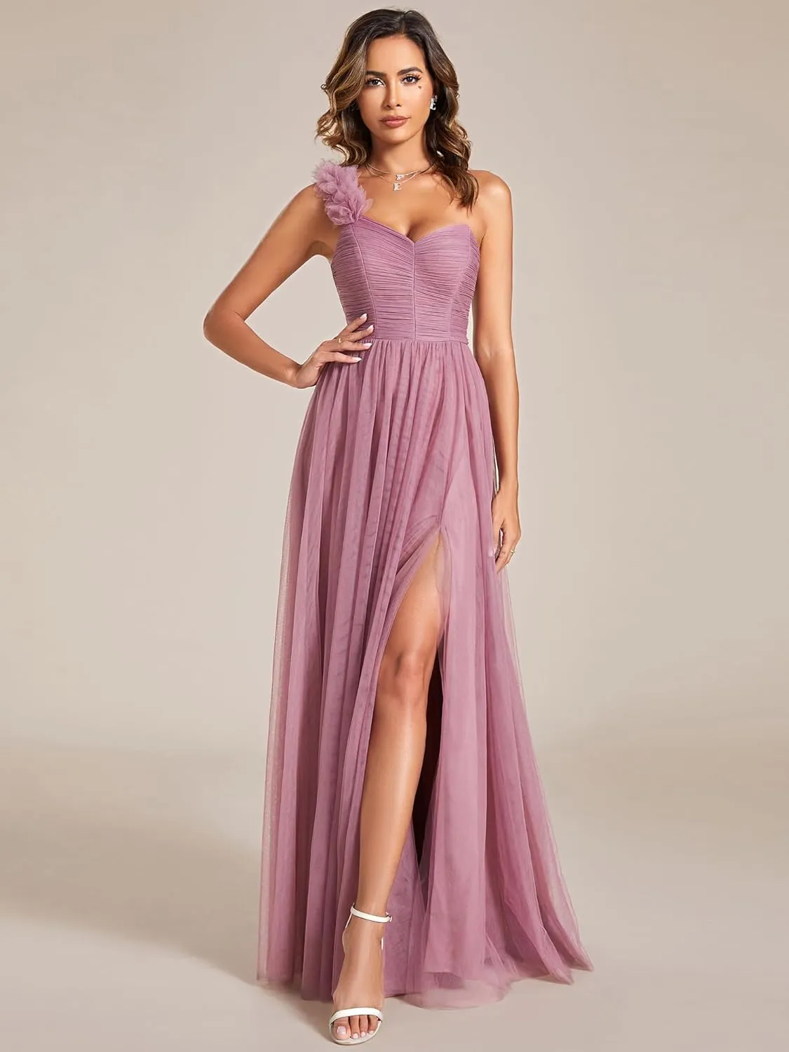 Ever-Pretty Women's One Shoulder Sleeveless Pleated A-Line Floor Length Bridesmaid Dresses 01911