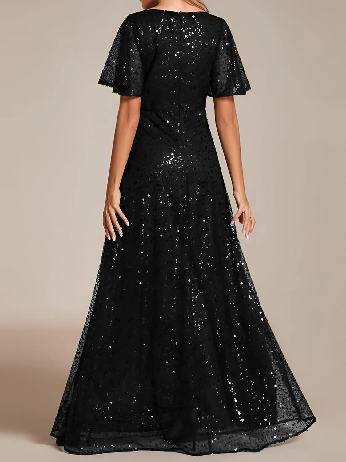 Ever-Pretty Women's Sequin A-Line V Neck Beaded Formal Evening Gowns