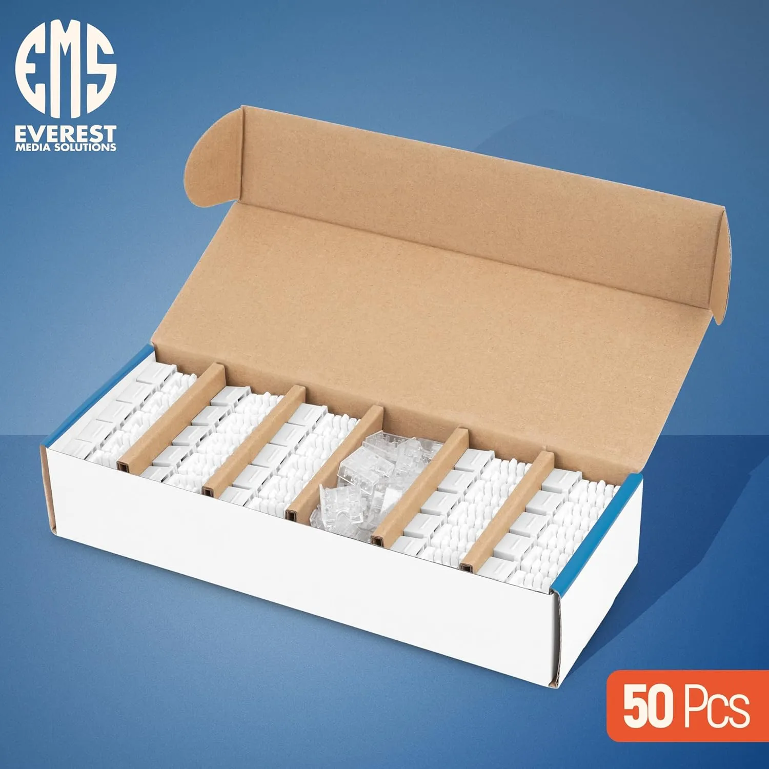 Everest 90° Angled RJ45 Cat6 Keystone Jacks 50-Pack in White - Slim Profile Female RJ45 Connectors - Cat 6 Keystone Jack - Compatible with 90° Angled Speed Termination Tool - easyJACK (B094WB91H3)