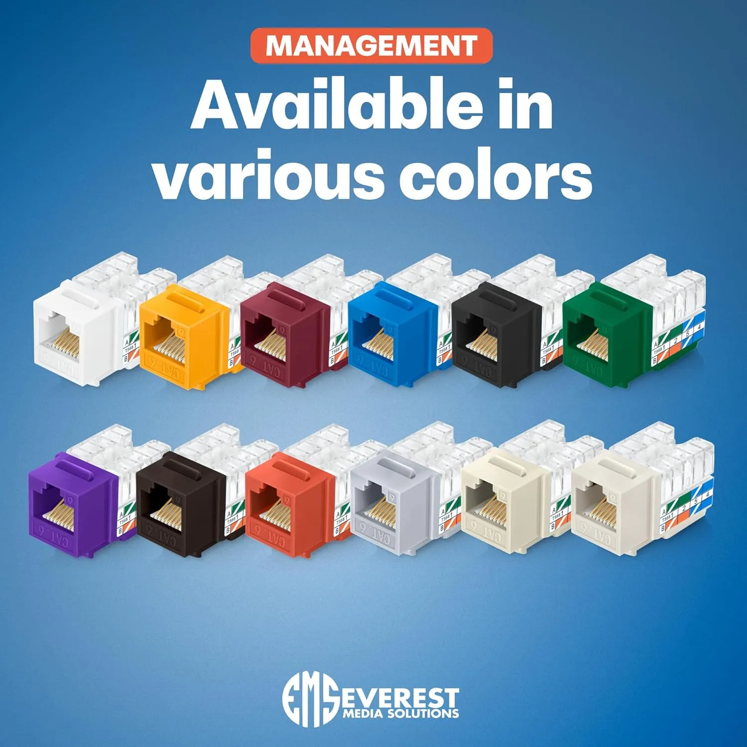 Everest 90° Angled RJ45 Cat6 Keystone Jacks 50-Pack in White - Slim Profile Female RJ45 Connectors - Cat 6 Keystone Jack - Compatible with 90° Angled Speed Termination Tool - easyJACK (B094WB91H3)