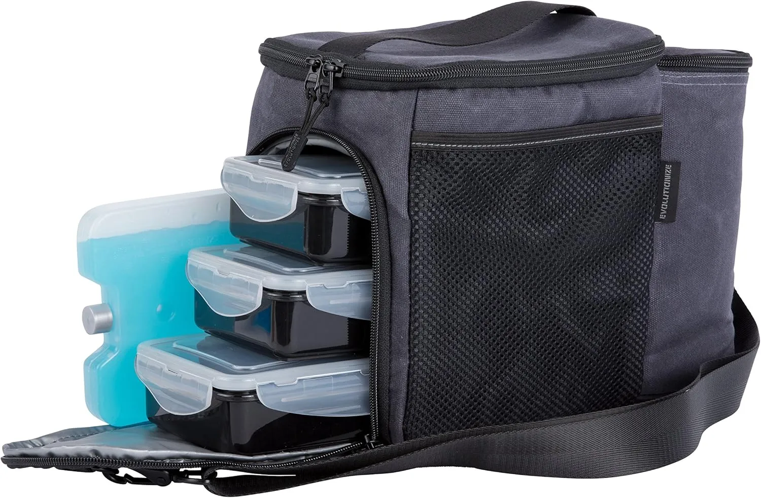 Evolutionize Meal Prep Bag - Full Meal Prep Lunch Box Management System includes Portion Control Meal Prep Containers   Ice Pack (3 Meal Insulated Cooler Bag, Black)