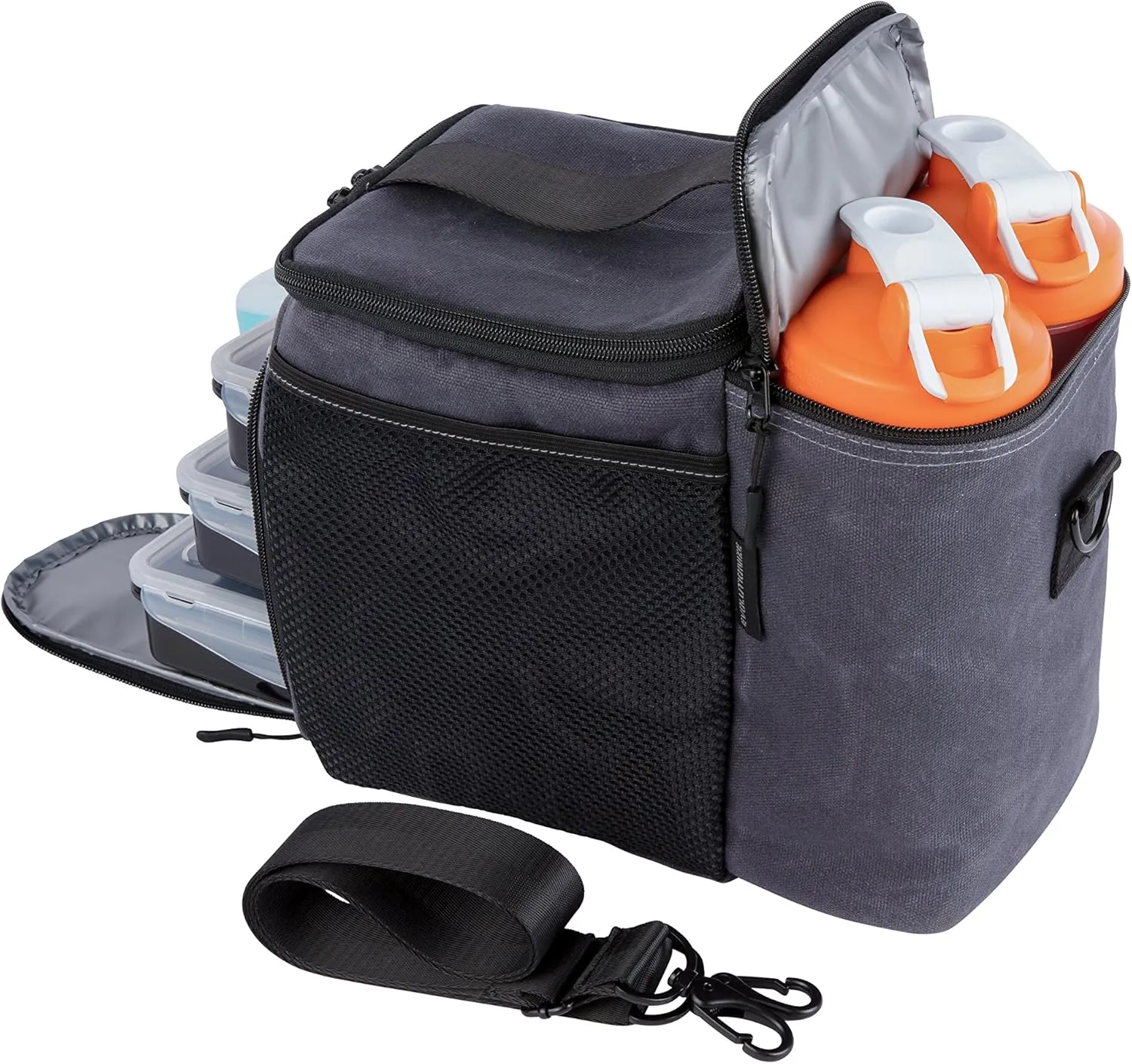 Evolutionize Meal Prep Bag - Full Meal Prep Lunch Box Management System includes Portion Control Meal Prep Containers   Ice Pack (3 Meal Insulated Cooler Bag, Black)
