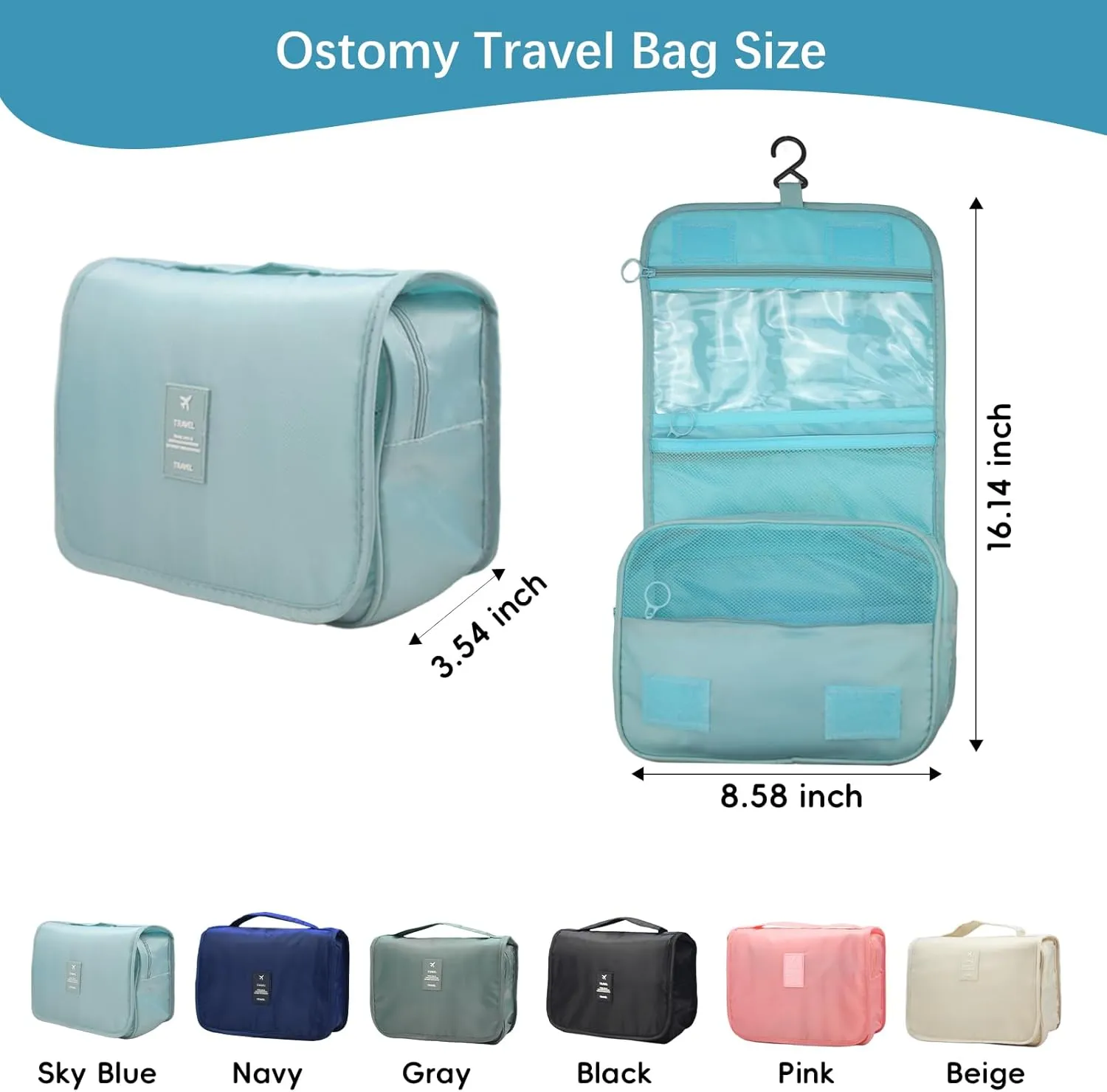 Exquisite Travel Bag for Ostomy and Colostomy Supplies - The Ultimate Choice for Post - Surgery Individuals, Featuring Hanging Setup and Stylish Covers Tailored for Women (Sky Blue)