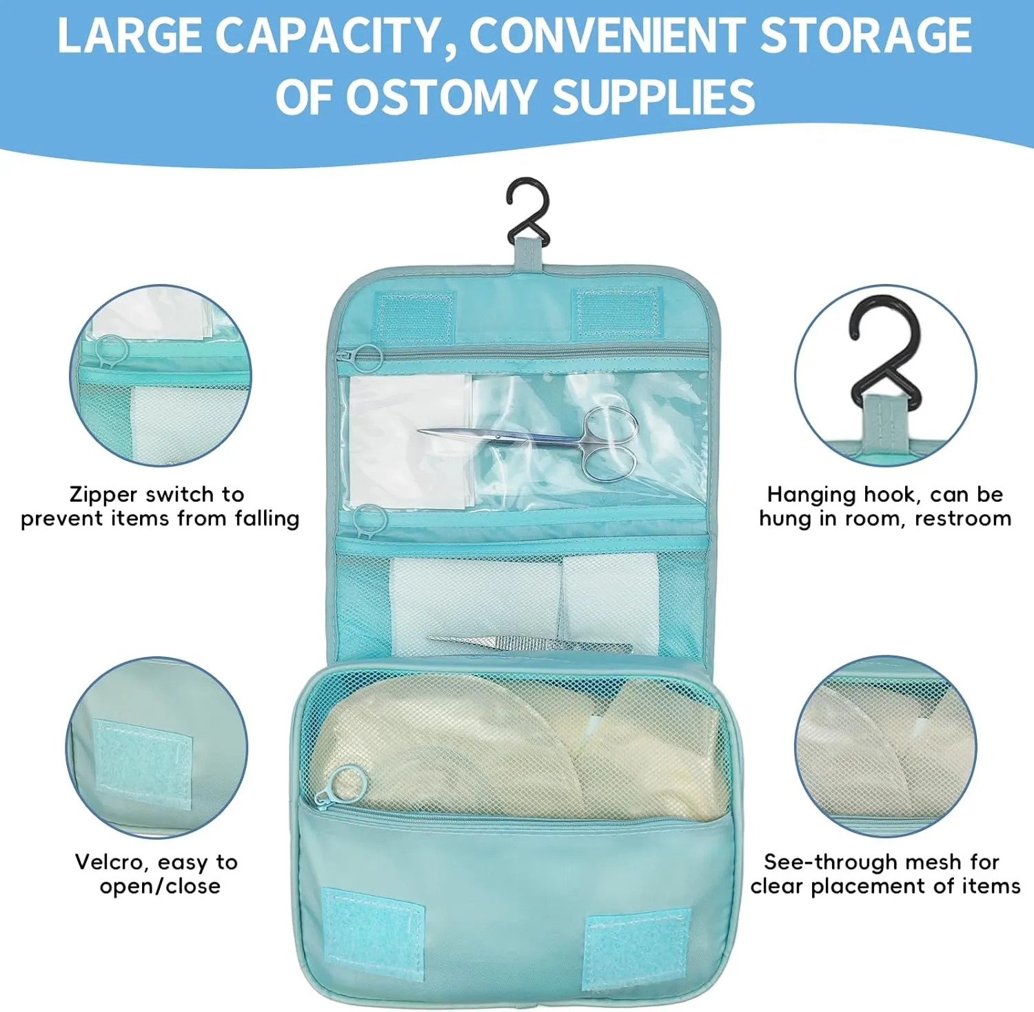 Exquisite Travel Bag for Ostomy and Colostomy Supplies - The Ultimate Choice for Post - Surgery Individuals, Featuring Hanging Setup and Stylish Covers Tailored for Women (Sky Blue)