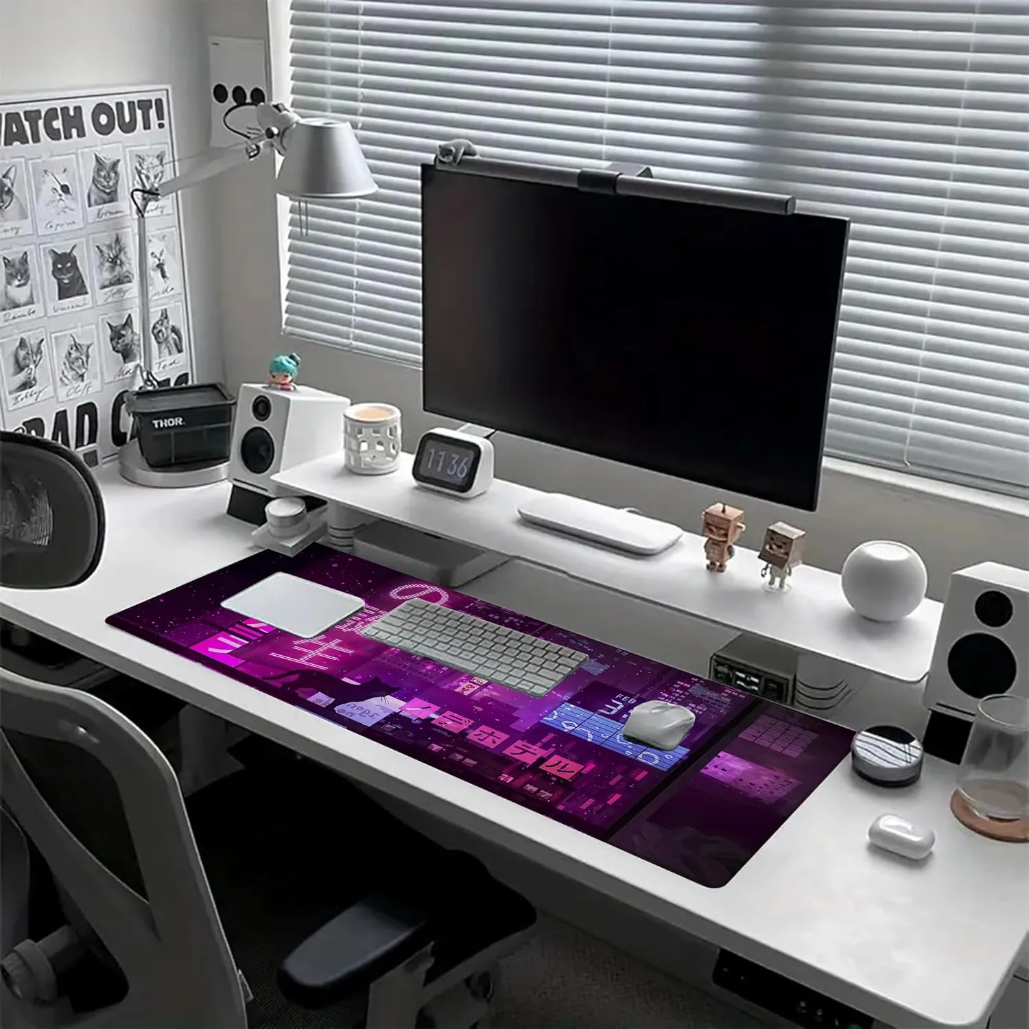 Extended Large Gaming Mouse Pad Anime Street XXL Mousepad Desk Pad Mat for Keyboard and Mouse, Non Slip Rubber Base Mousepad with Stitched Edges for Work Game, 35.43 x 15.75 in