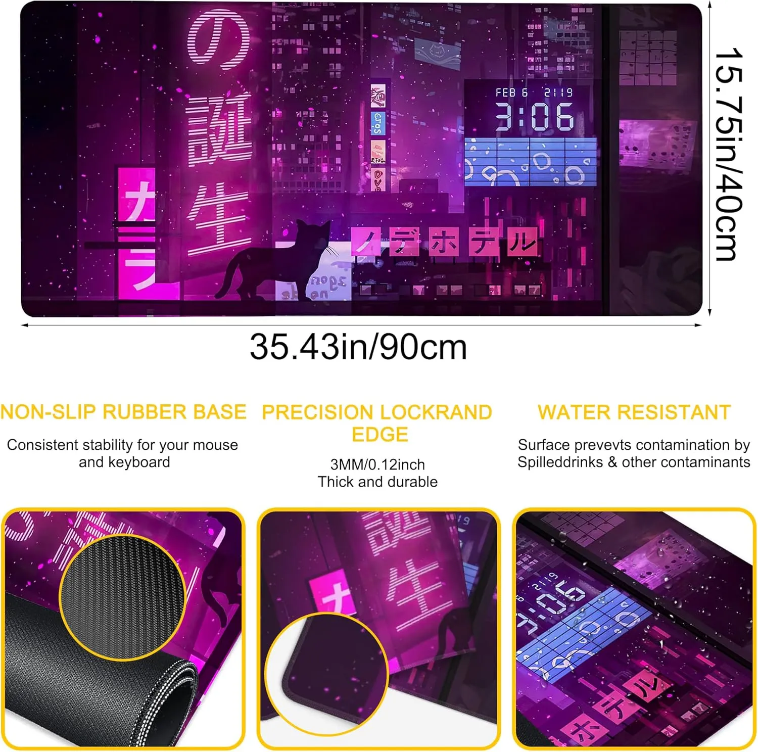Extended Large Gaming Mouse Pad Anime Street XXL Mousepad Desk Pad Mat for Keyboard and Mouse, Non Slip Rubber Base Mousepad with Stitched Edges for Work Game, 35.43 x 15.75 in