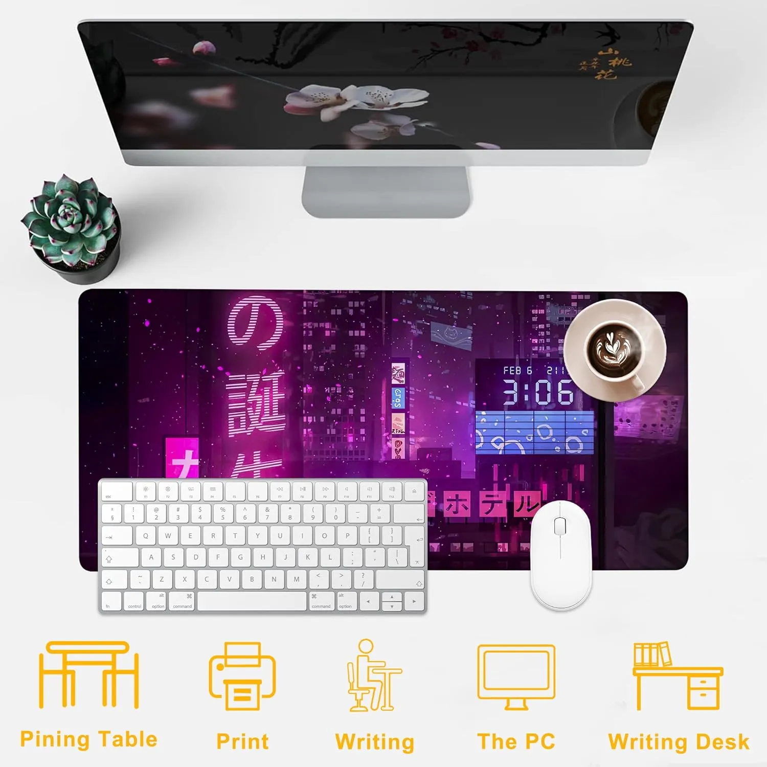 Extended Large Gaming Mouse Pad Anime Street XXL Mousepad Desk Pad Mat for Keyboard and Mouse, Non Slip Rubber Base Mousepad with Stitched Edges for Work Game, 35.43 x 15.75 in