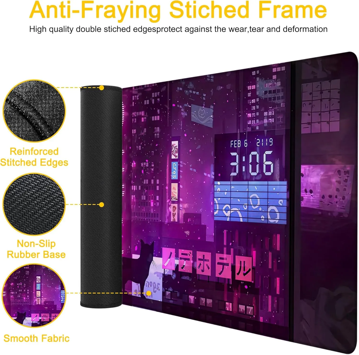Extended Large Gaming Mouse Pad Anime Street XXL Mousepad Desk Pad Mat for Keyboard and Mouse, Non Slip Rubber Base Mousepad with Stitched Edges for Work Game, 35.43 x 15.75 in