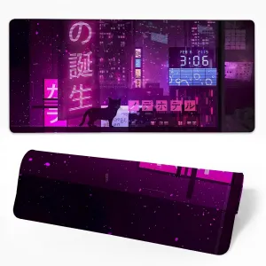 Extended Large Gaming Mouse Pad Anime Street XXL Mousepad Desk Pad Mat for Keyboard and Mouse, Non Slip Rubber Base Mousepad with Stitched Edges for Work Game, 35.43 x 15.75 in