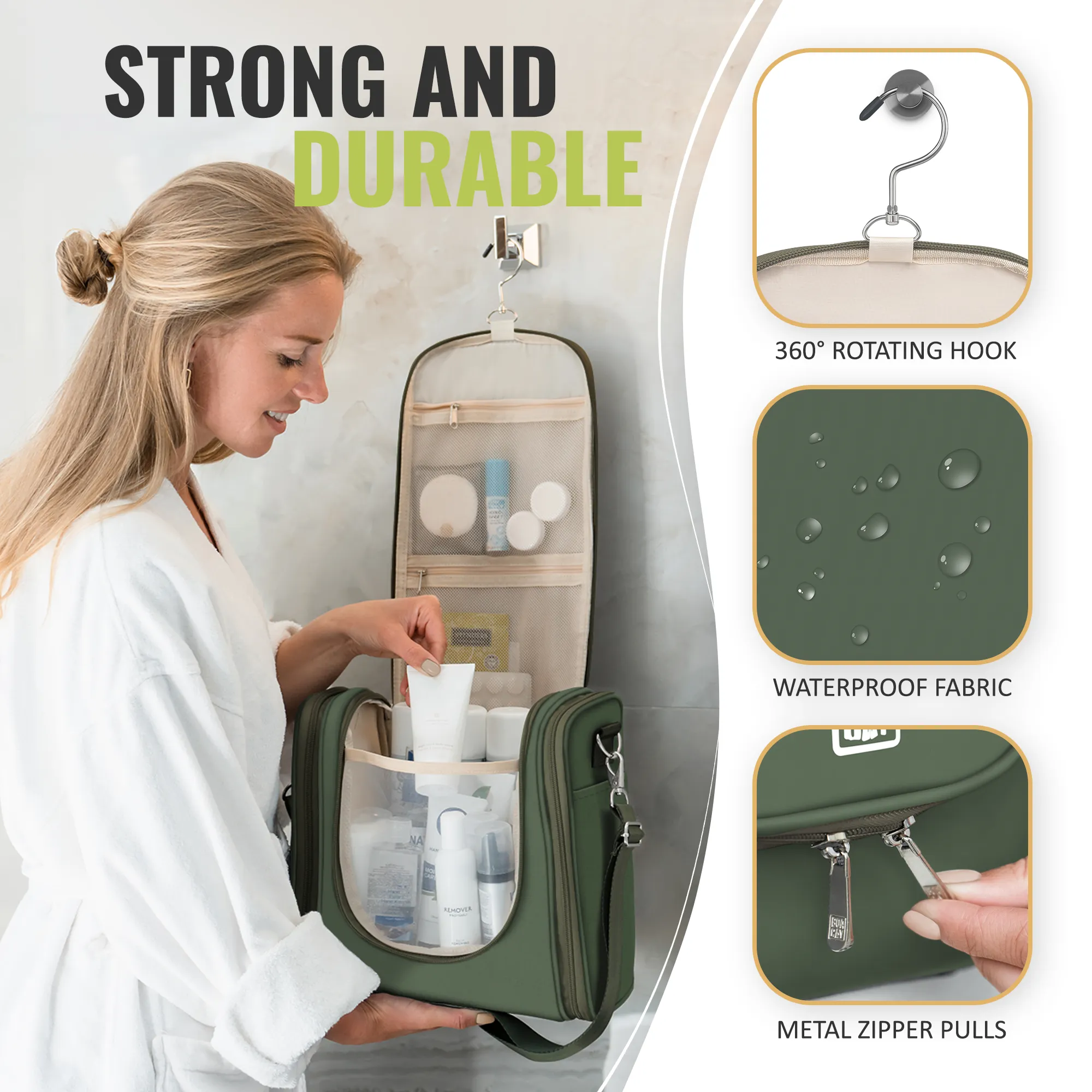 Extra-Large Collapsible Hanging Toiletry Bag - Olive Green