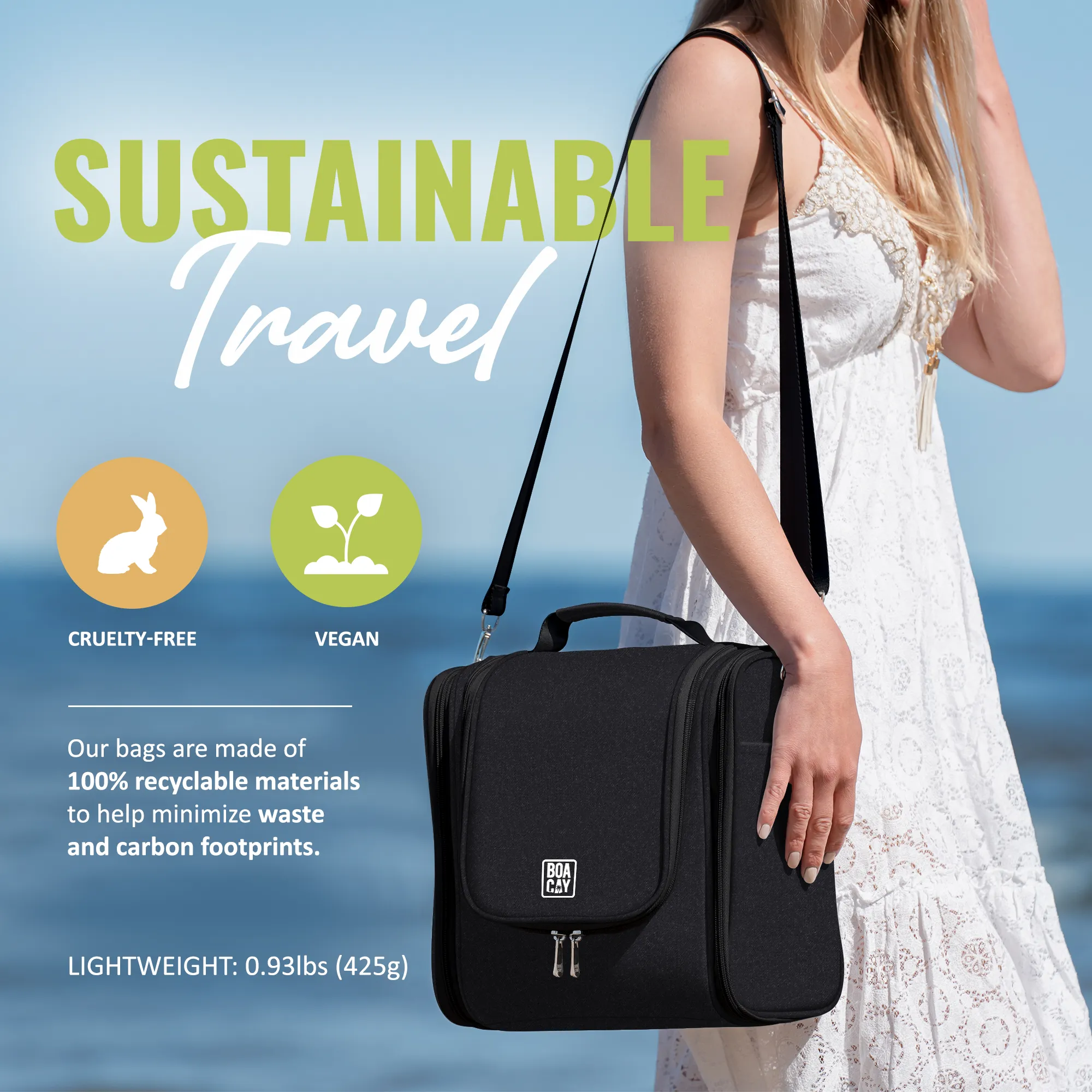 Extra-Large Collapsible Hanging Toiletry Bag - Sapphire Black (Beige Interior)