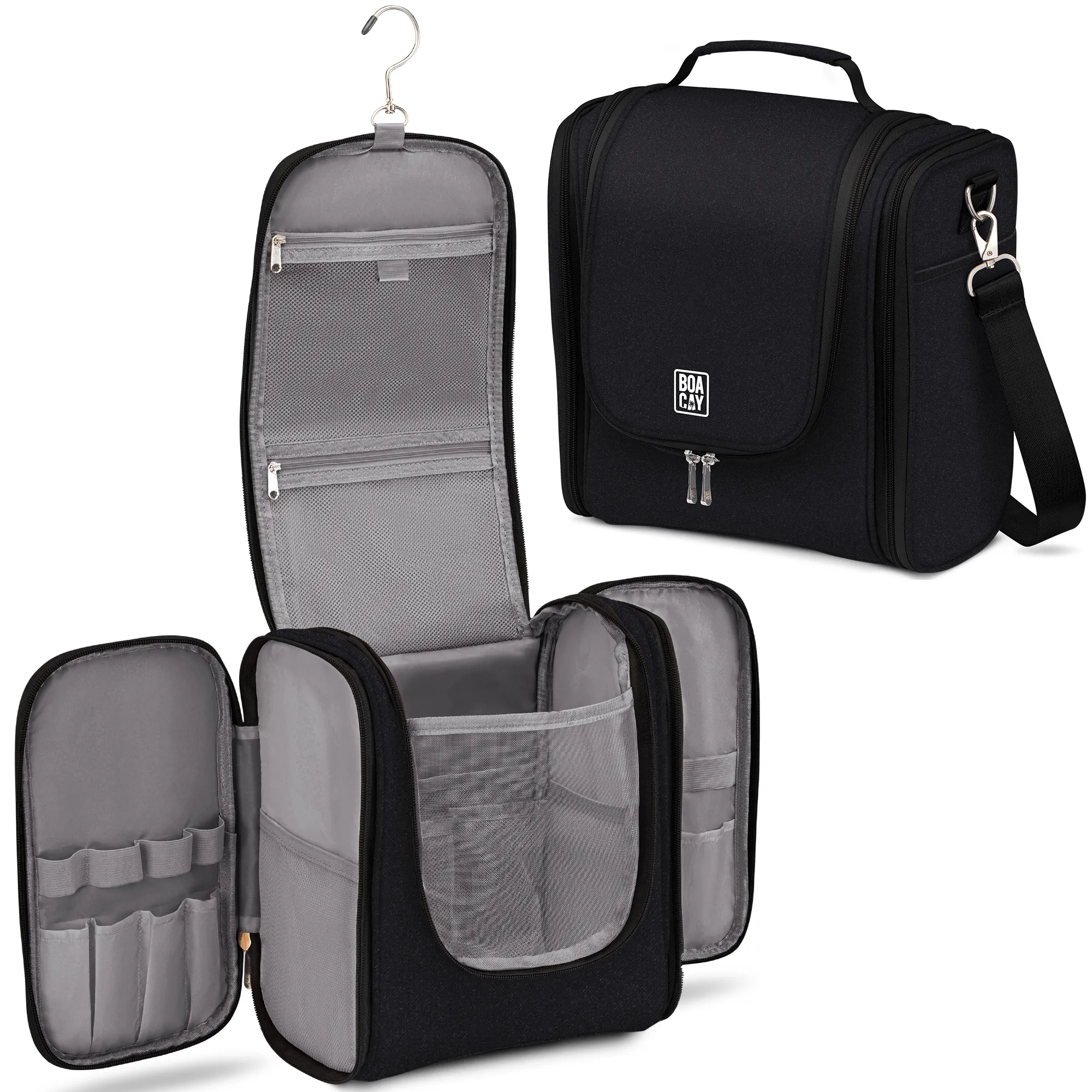 Extra-Large Collapsible Hanging Toiletry Bag - Sapphire Black (Gray Interior)