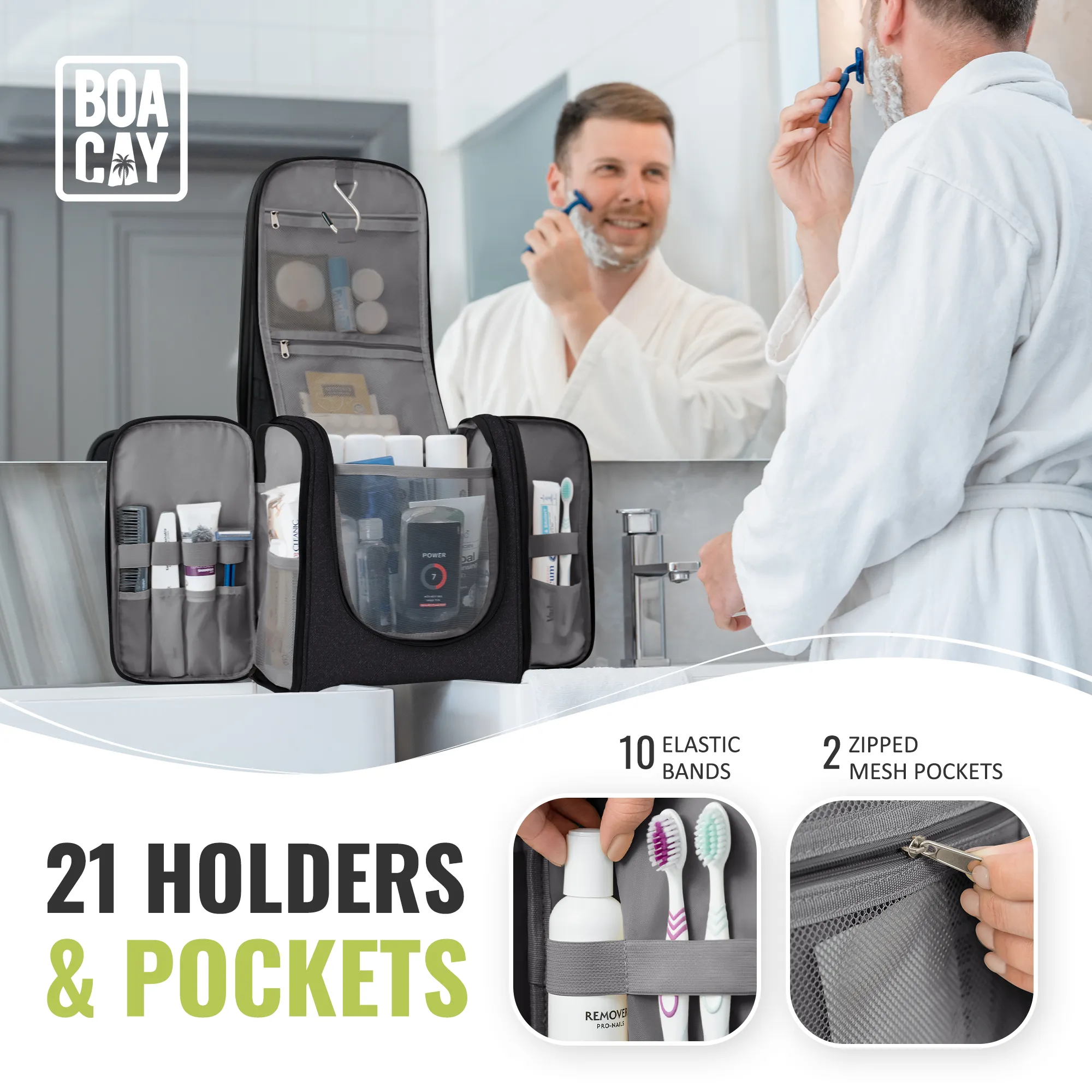 Extra-Large Collapsible Hanging Toiletry Bag - Sapphire Black (Gray Interior)
