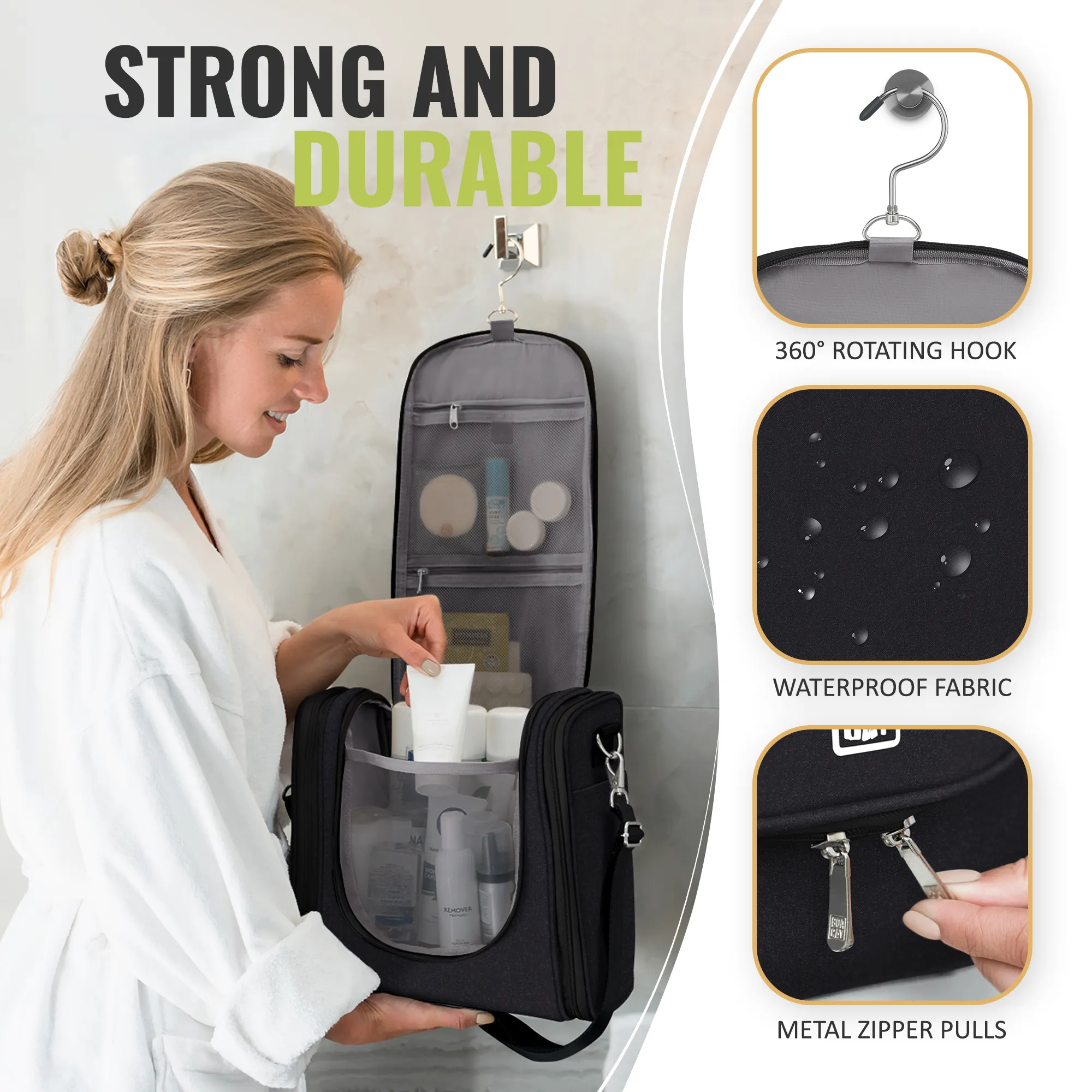 Extra-Large Collapsible Hanging Toiletry Bag - Sapphire Black (Gray Interior)
