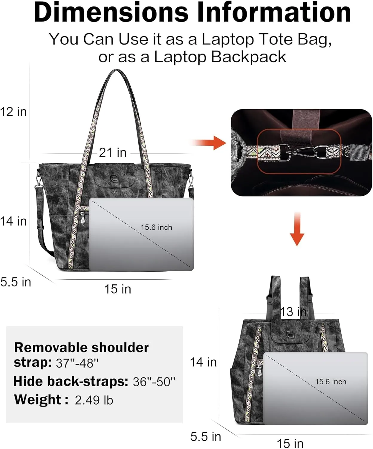 FADEON Large Laptop Tote Bag for Women Designer Leather Laptop Bag Fashion Travel Backpack Purse Shoulder Handbag