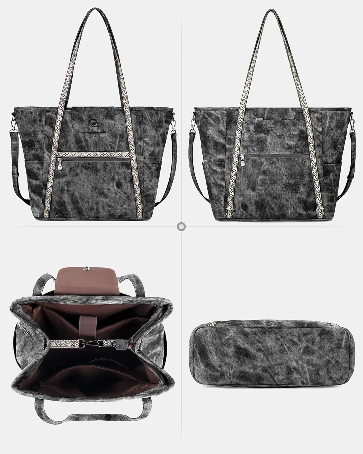 FADEON Large Laptop Tote Bag for Women Designer Leather Laptop Bag Fashion Travel Backpack Purse Shoulder Handbag