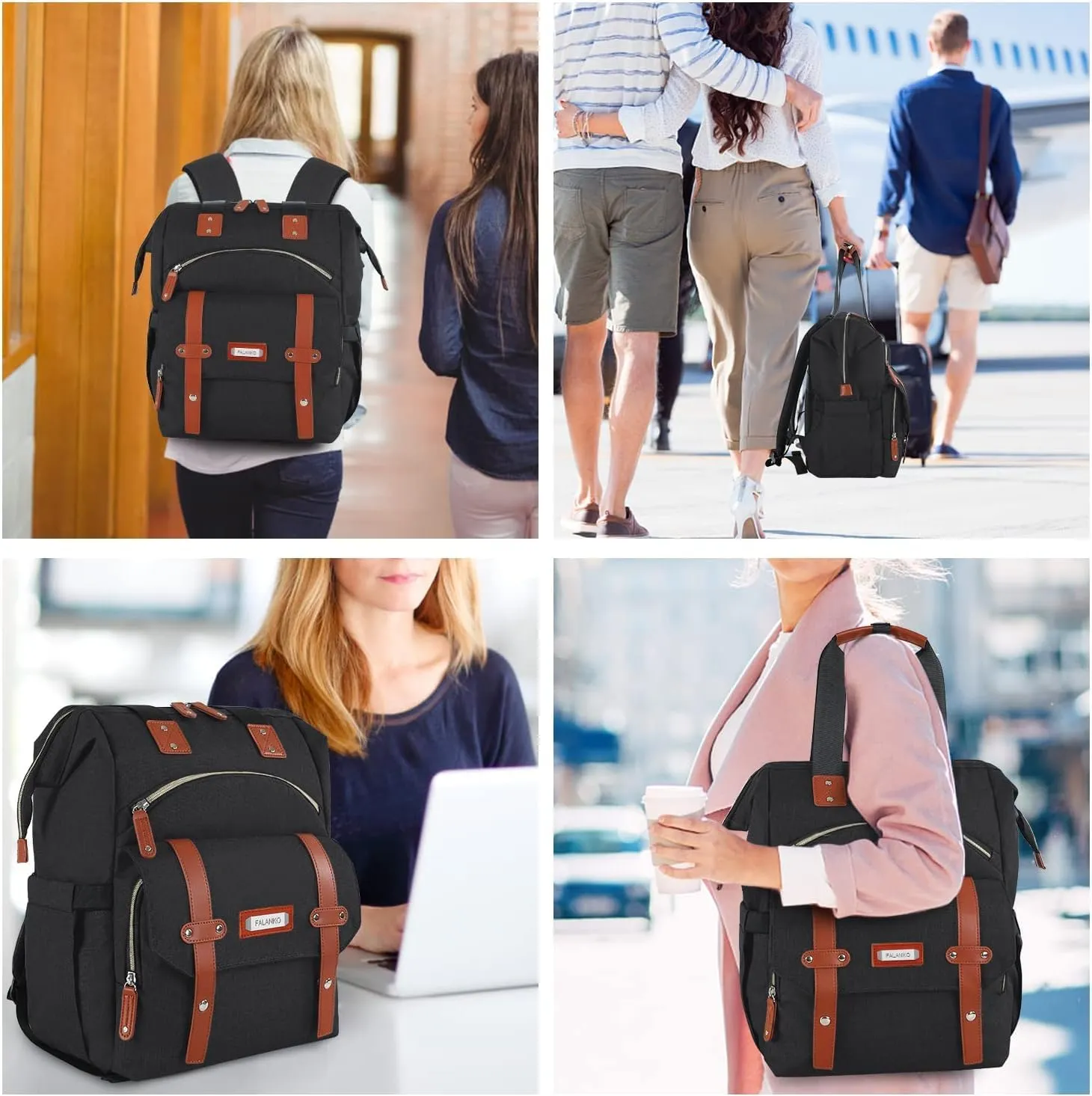 FALANKO Laptop Backpack for women, Doctor Teacher Work RFID Anti Theft Laptops Backpack with USB Charging Port, Wide Open College Travel 15.6 Inch Computer Bag for Men Women