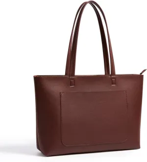 Fancy Forest Basic Tote Bag for Women Vegan Leather Hard - Stiff & Slim Shoulder Bag 18L Purse with Zipper for Work Travel