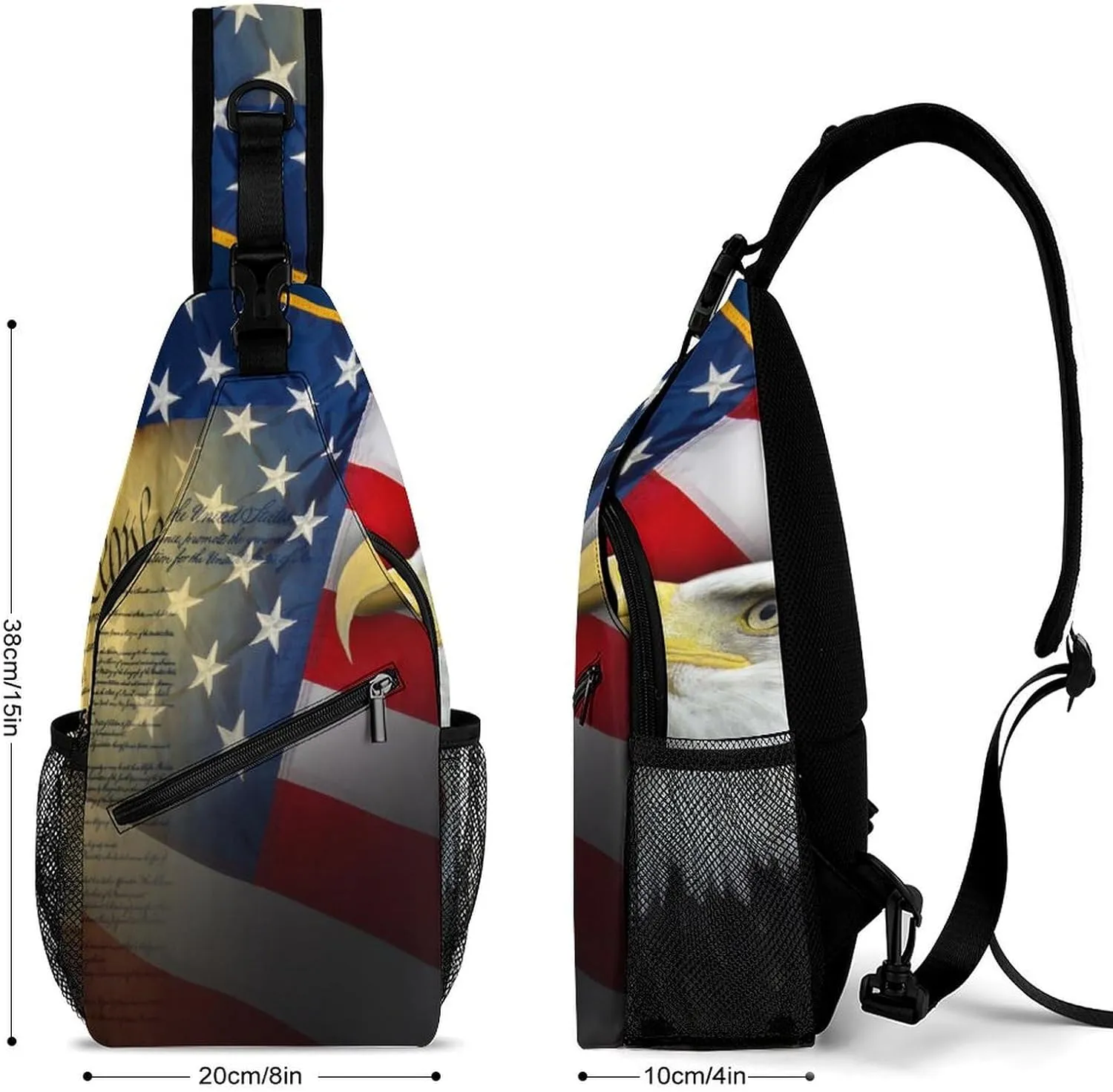 Fashion Sling Backpack, Rope Bag, for American Flag Patriotic Book Usa Bald Eagle Chest Pack Crossbody Bags, Tool Backpak, Gym Bags Sack Daypack Outdoor Backpack for Man Women Lady