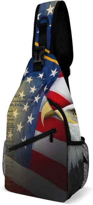 Fashion Sling Backpack, Rope Bag, for American Flag Patriotic Book Usa Bald Eagle Chest Pack Crossbody Bags, Tool Backpak, Gym Bags Sack Daypack Outdoor Backpack for Man Women Lady