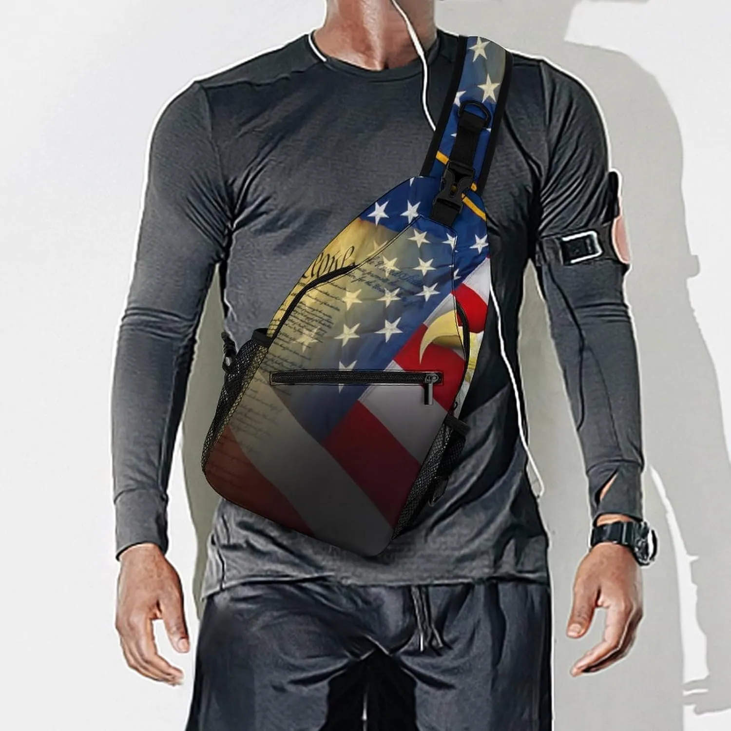Fashion Sling Backpack, Rope Bag, for American Flag Patriotic Book Usa Bald Eagle Chest Pack Crossbody Bags, Tool Backpak, Gym Bags Sack Daypack Outdoor Backpack for Man Women Lady